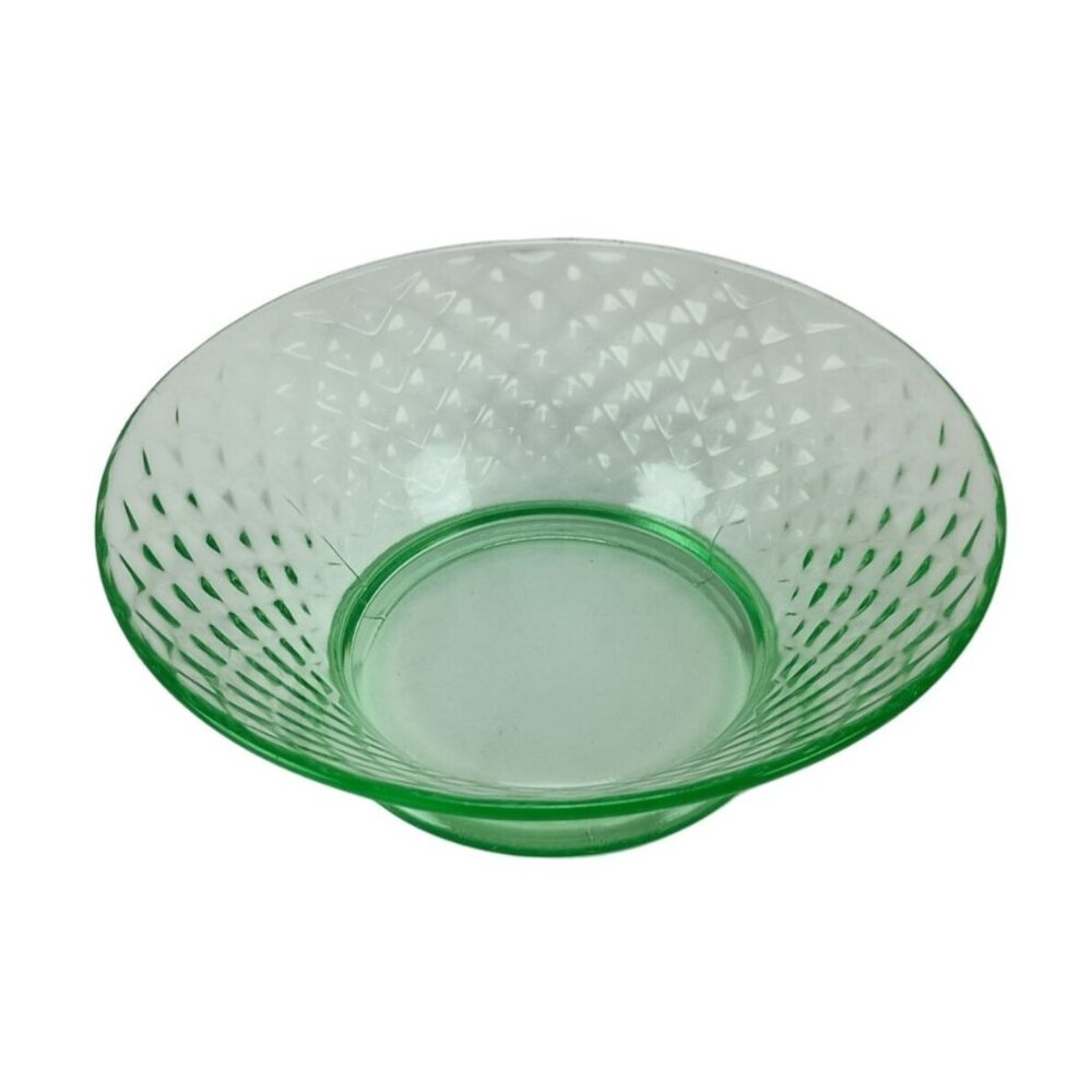 Imperial Glass Diamond Quilted Green 6-5/8" Round Footed Bowl Vintage - Picture 1 of 8